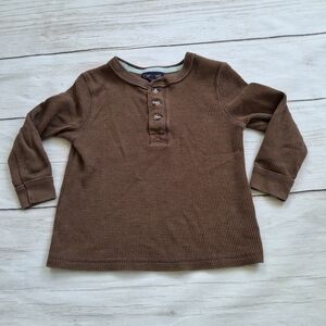 Cherokee 2T Long Sleeve Tee Shirt Brown Waffle Weave